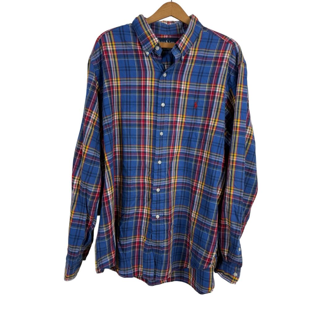 Vintage 90s Ralph Lauren Men Plaid Button Down Shirt XL Plaid Preppy Classic Fit